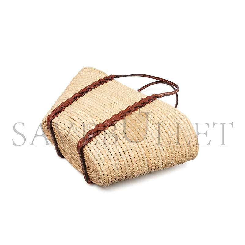 Pra*a beige brown raffia leather basket tote bag (48*27*17cm)